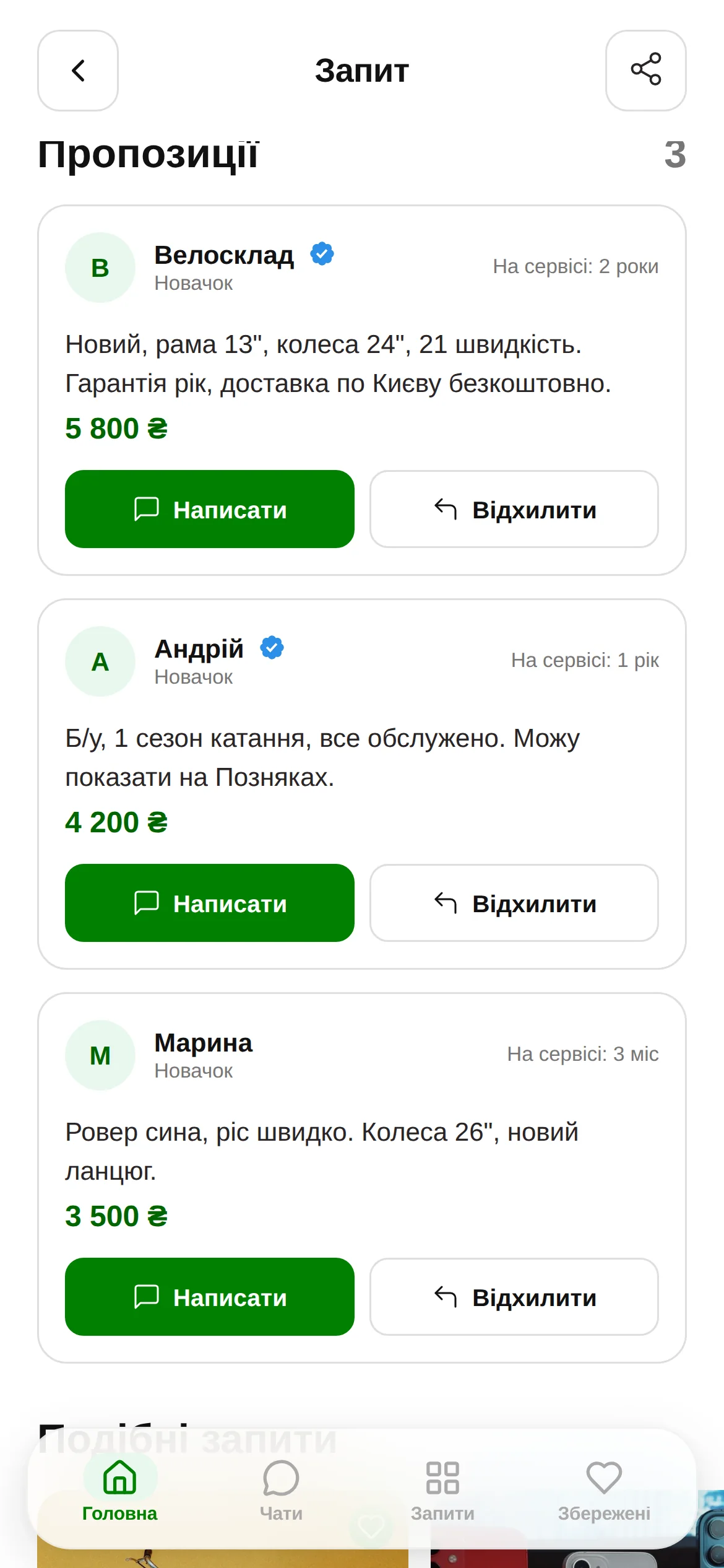 Пропозиції від продавців на запит